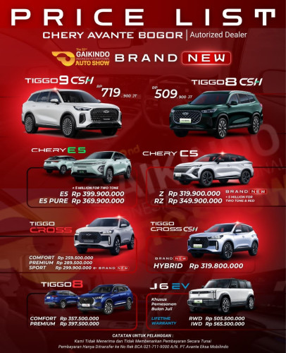 Pricelist Harga Chery warakas 2025